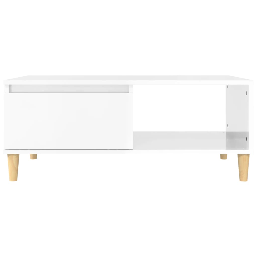 Tavolino Salotto Bianco Lucido 90x50x36,5 cm Legno Multistrato 821046