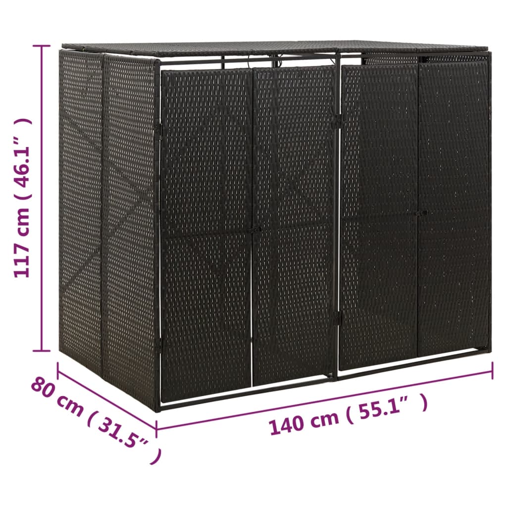 Copribidone Doppio Nero 140x80x117 cm in Polyrattan cod mxl 50605