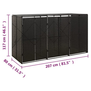 Copribidone Triplo Nero 207x80x117 cm in Polyrattan 319862