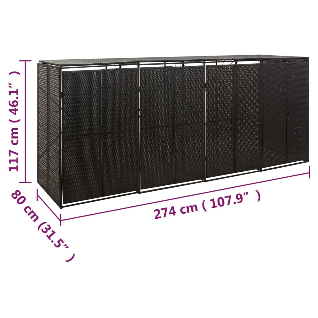 Copribidone Quadruplo Nero 274x80x117 cm in Polyrattan 319863