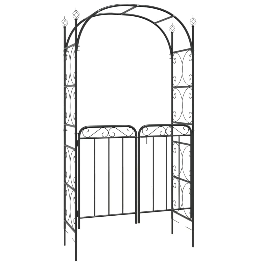 Arco da Giardino con Cancello-Archi da esterno Nero 108x45x235 cm Acciaio