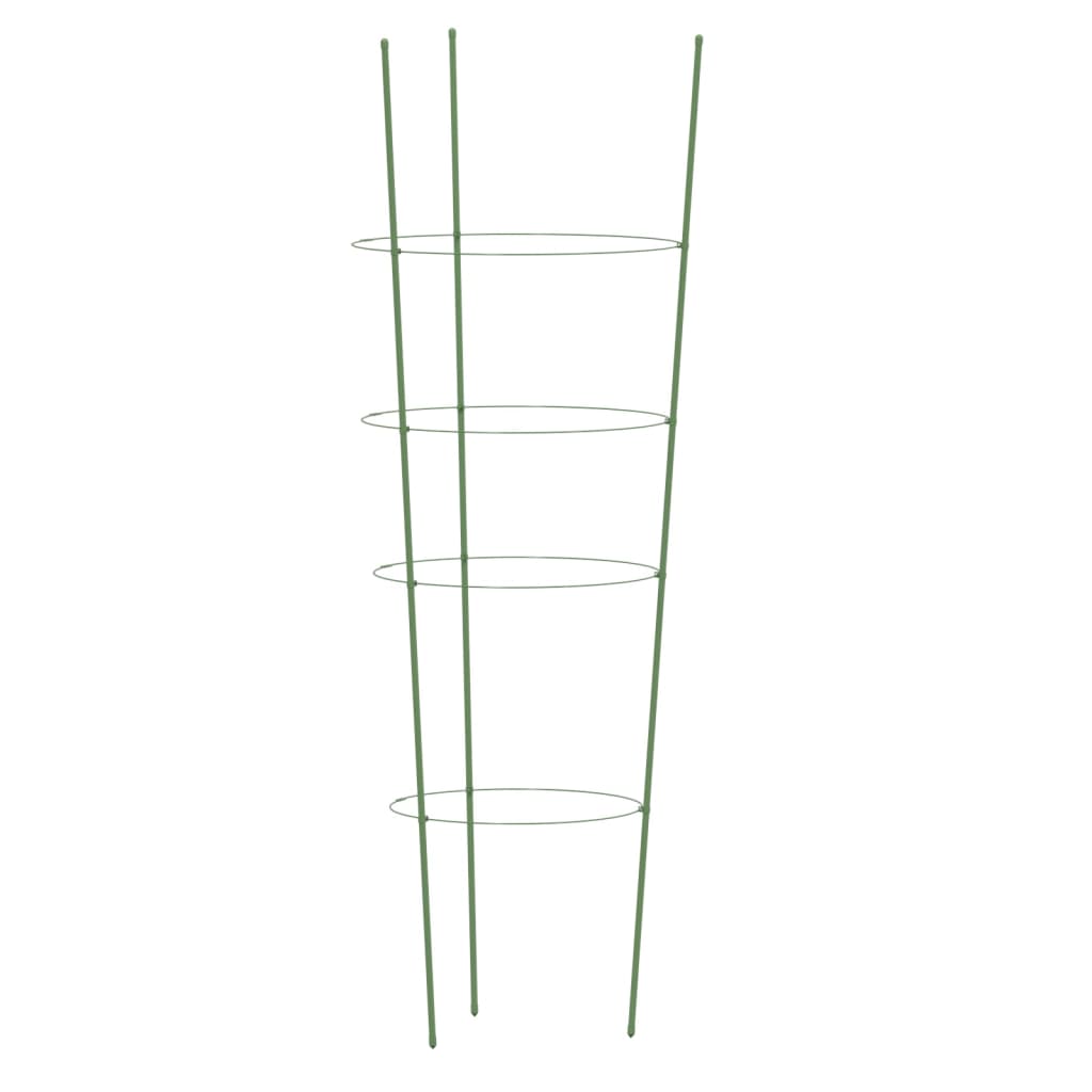 Supporti Piante da Giardino con 4 Anelli 5pz Verde 90cm Acciaio