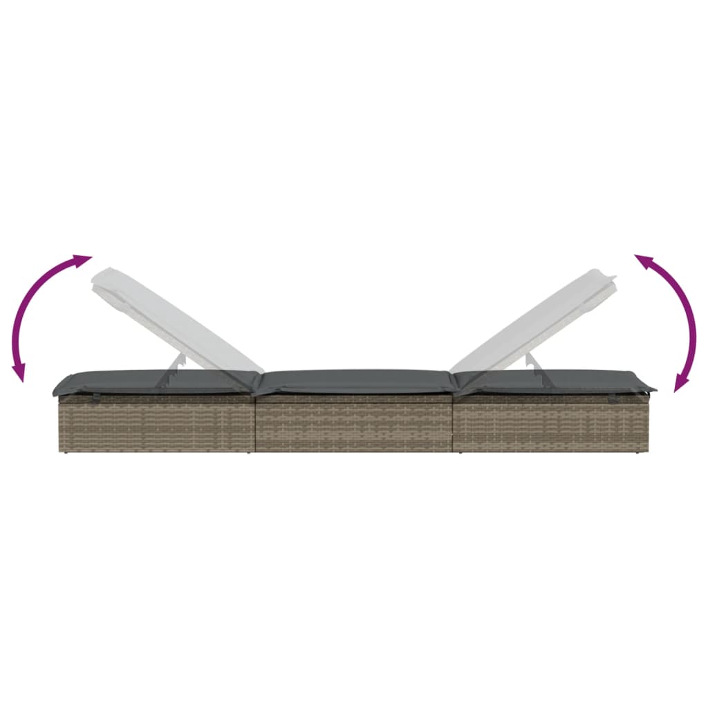 Lettino 1 pz con Cuscino Grigio 201x55x62 cm in Polyrattan 319631