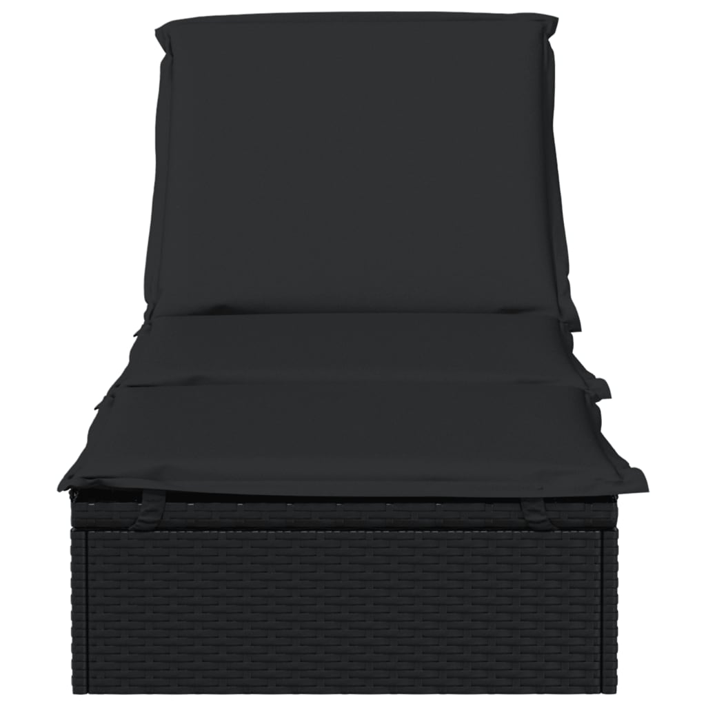 Lettino 1 pz con Cuscino Nero 201x55x62 cm in Polyrattan 319632
