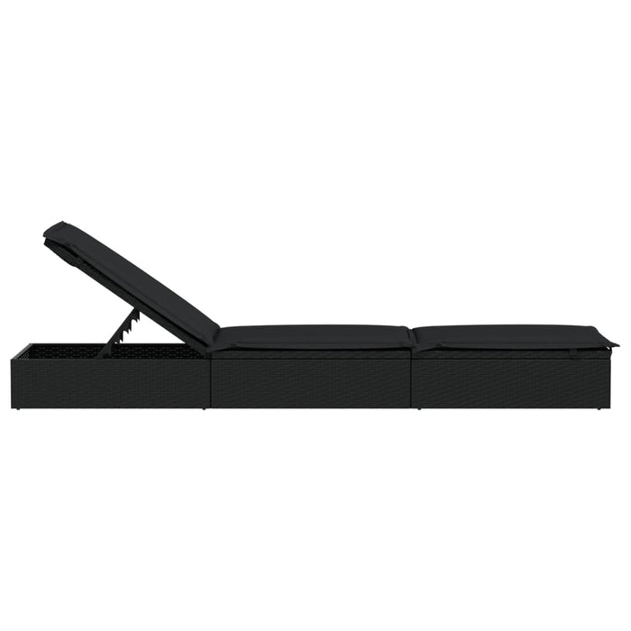 Lettino 1 pz con Cuscino Nero 201x55x62 cm in Polyrattan 319632