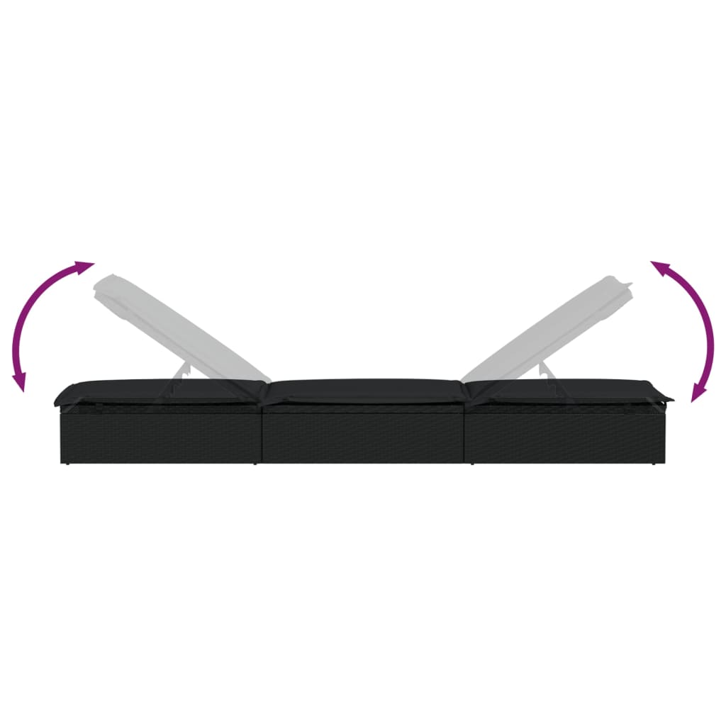 Lettino 1 pz con Cuscino Nero 201x55x62 cm in Polyrattan 319632