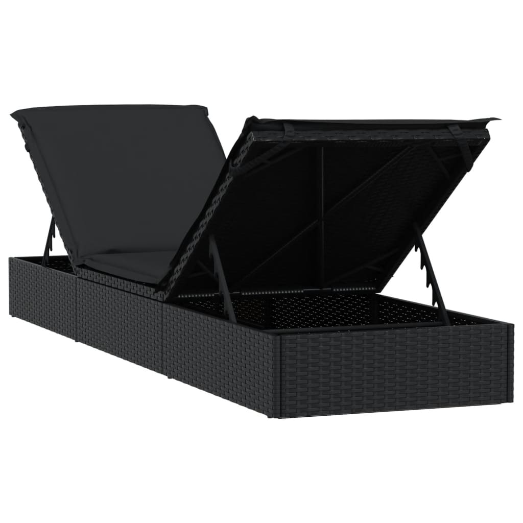 Lettino 1 pz con Cuscino Nero 201x55x62 cm in Polyrattan 319632