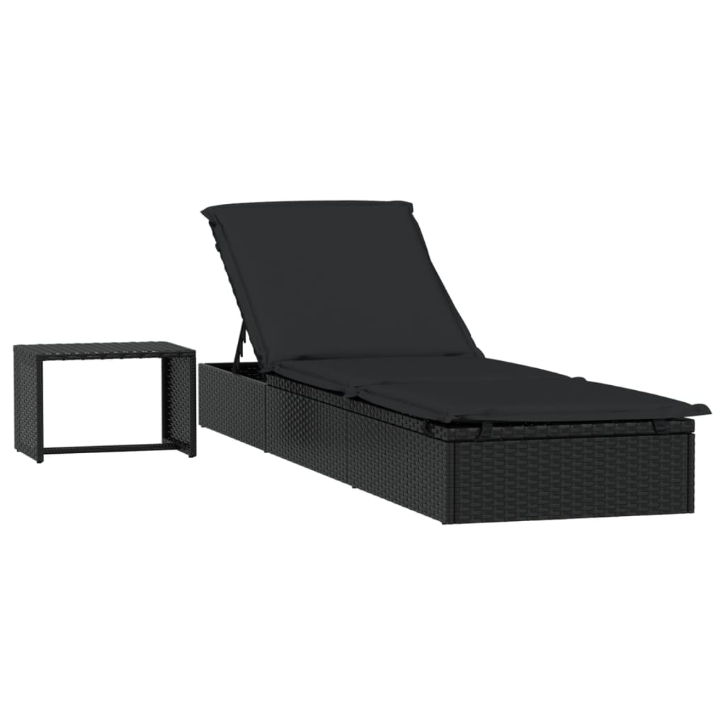 Lettino Prendisole 1 pz con Tavolino Nero in Polyrattancod mxl 106095
