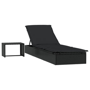 Lettino Prendisole 1 pz con Tavolino Nero in Polyrattancod mxl 106095