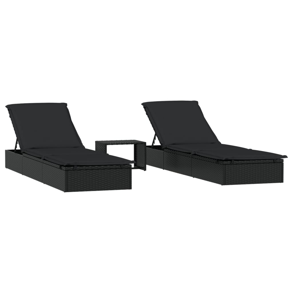 Lettini Prendisole 2pz con Tavolino Nero in Polyrattancod mxl 106077