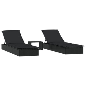 Lettini Prendisole 2pz con Tavolino Nero in Polyrattancod mxl 106077