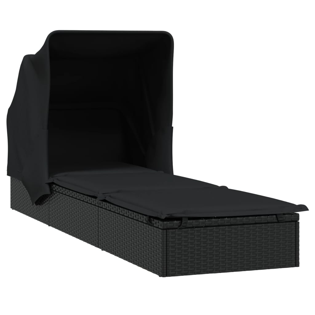 Sdraio lettino con tetto pieghevole 213 x 63 x 97 cm resina intrecciata nera 02_0012209