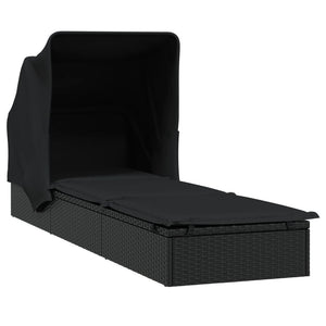 Sdraio lettino con tetto pieghevole 213 x 63 x 97 cm resina intrecciata nera 02_0012209