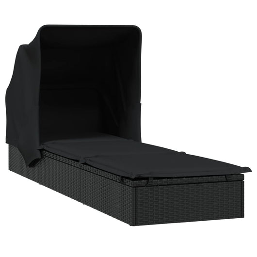 Sdraio lettino con tetto pieghevole 213 x 63 x 97 cm resina intrecciata nera 02_0012209