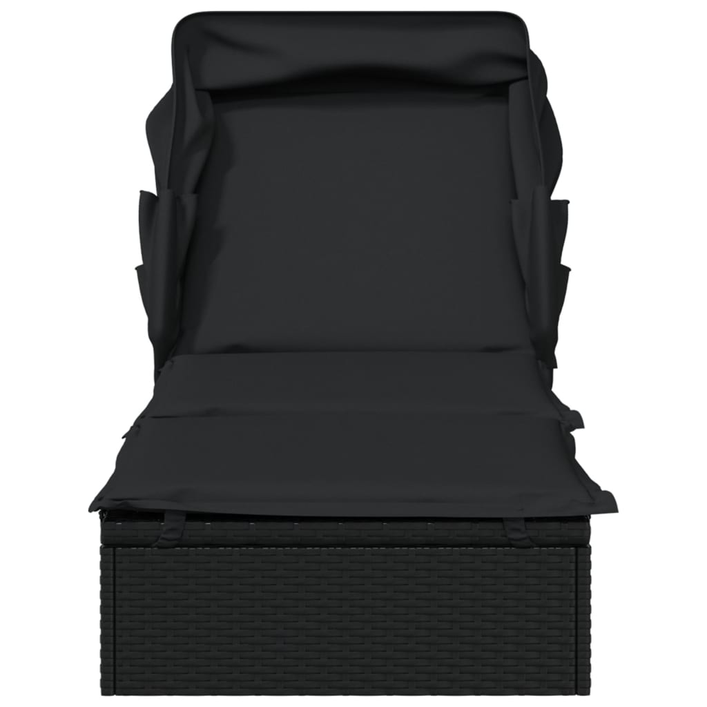 Sdraio lettino con tetto pieghevole 213 x 63 x 97 cm resina intrecciata nera 02_0012209