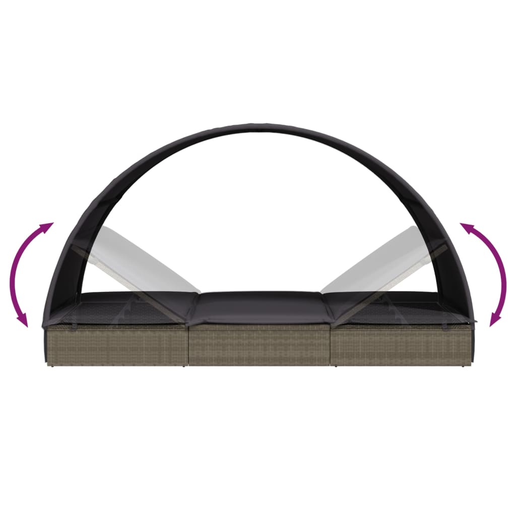 Sedia a sdraio lettino prendisole lettino da giardino terrazzo arredo da esterno con tetto rotondo 211 x 57 x 140 cm resina intrecciata grigia 02_0012694