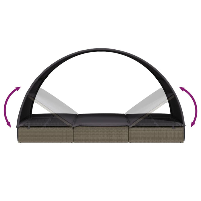 Sedia a sdraio lettino prendisole lettino da giardino terrazzo arredo da esterno con tetto rotondo 211 x 57 x 140 cm resina intrecciata grigia 02_0012694