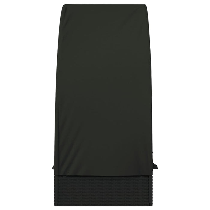 Lettino con Tetto Rotondo Nero 211x57x140 cm Polyrattan 319644