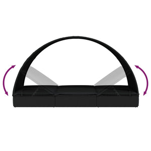 Lettino con Tetto Rotondo Nero 211x57x140 cm Polyrattan 319644