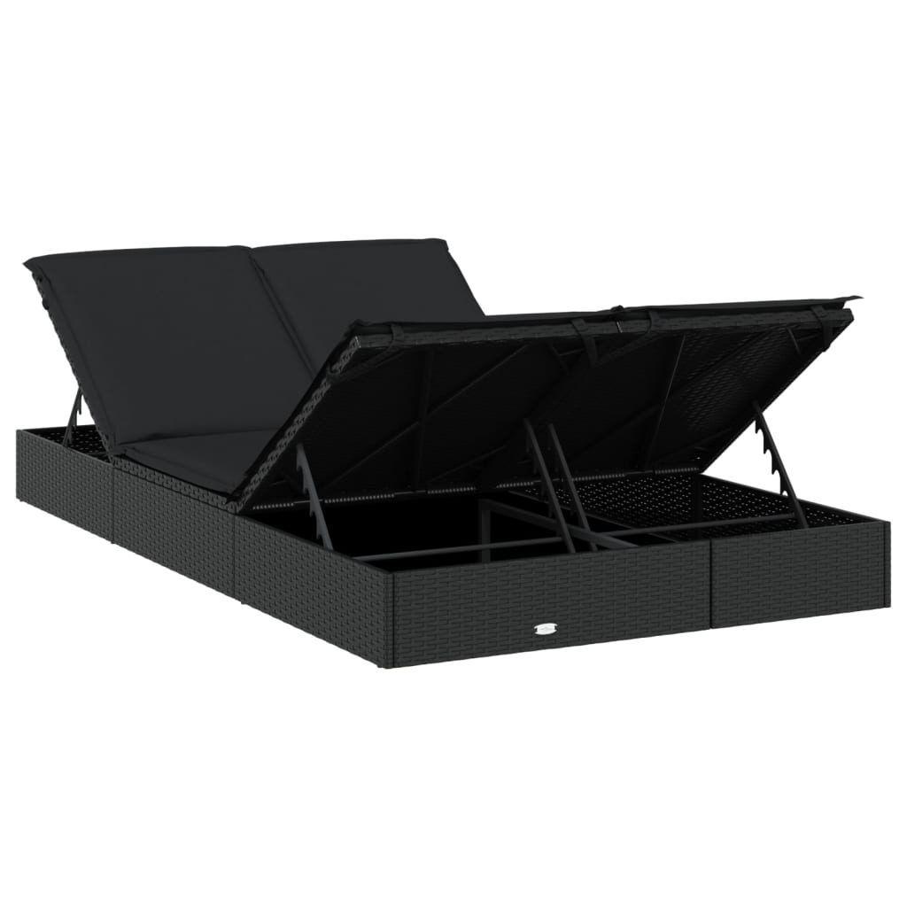 Sdraio sdraio prendisole lettino da giardino terrazza arredo da esterno a 2 posti con cuscini neri resina intrecciata 02_0012946