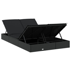 Sdraio sdraio prendisole lettino da giardino terrazza arredo da esterno a 2 posti con cuscini neri resina intrecciata 02_0012946