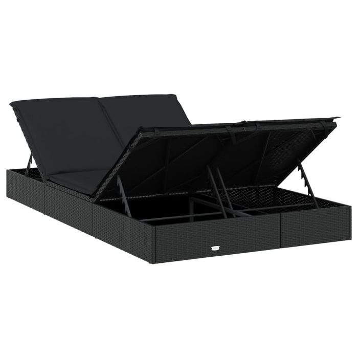 Sdraio sdraio prendisole lettino da giardino terrazza arredo da esterno a 2 posti con cuscini neri resina intrecciata 02_0012946