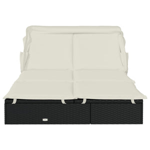 Lettino Doppio Tetto Pieghevole Nero 213x118x97cm in Polyrattan 319650