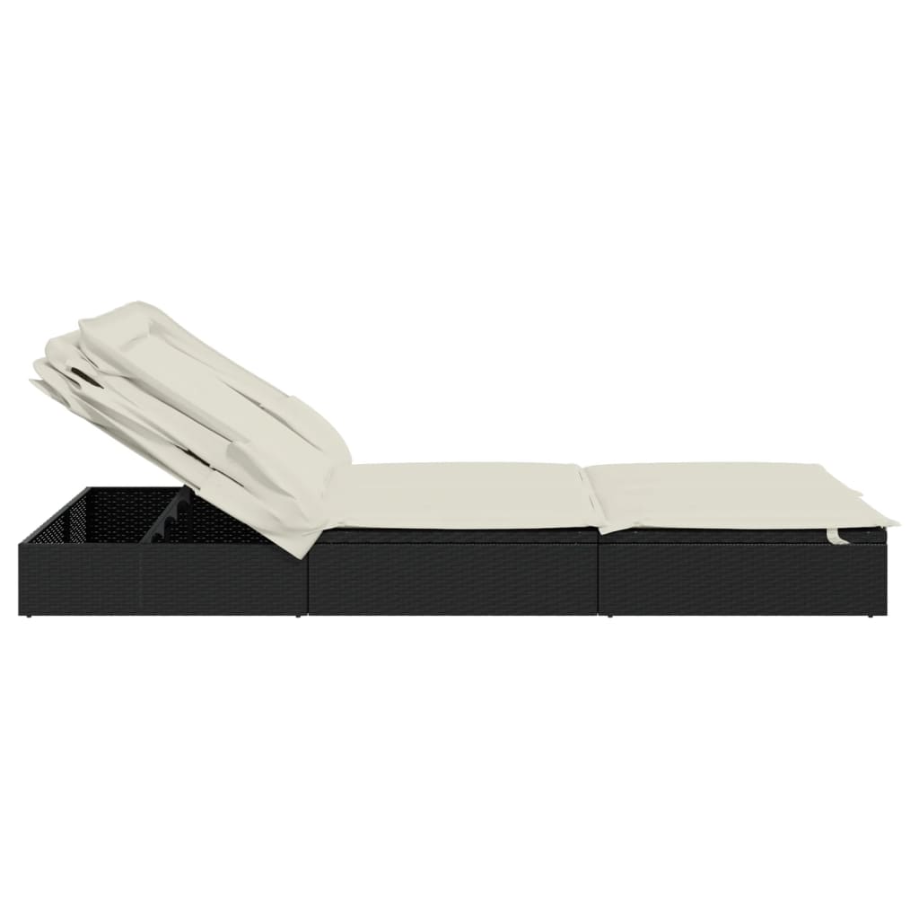 Lettino Doppio Tetto Pieghevole Nero 213x118x97cm in Polyrattan 319650