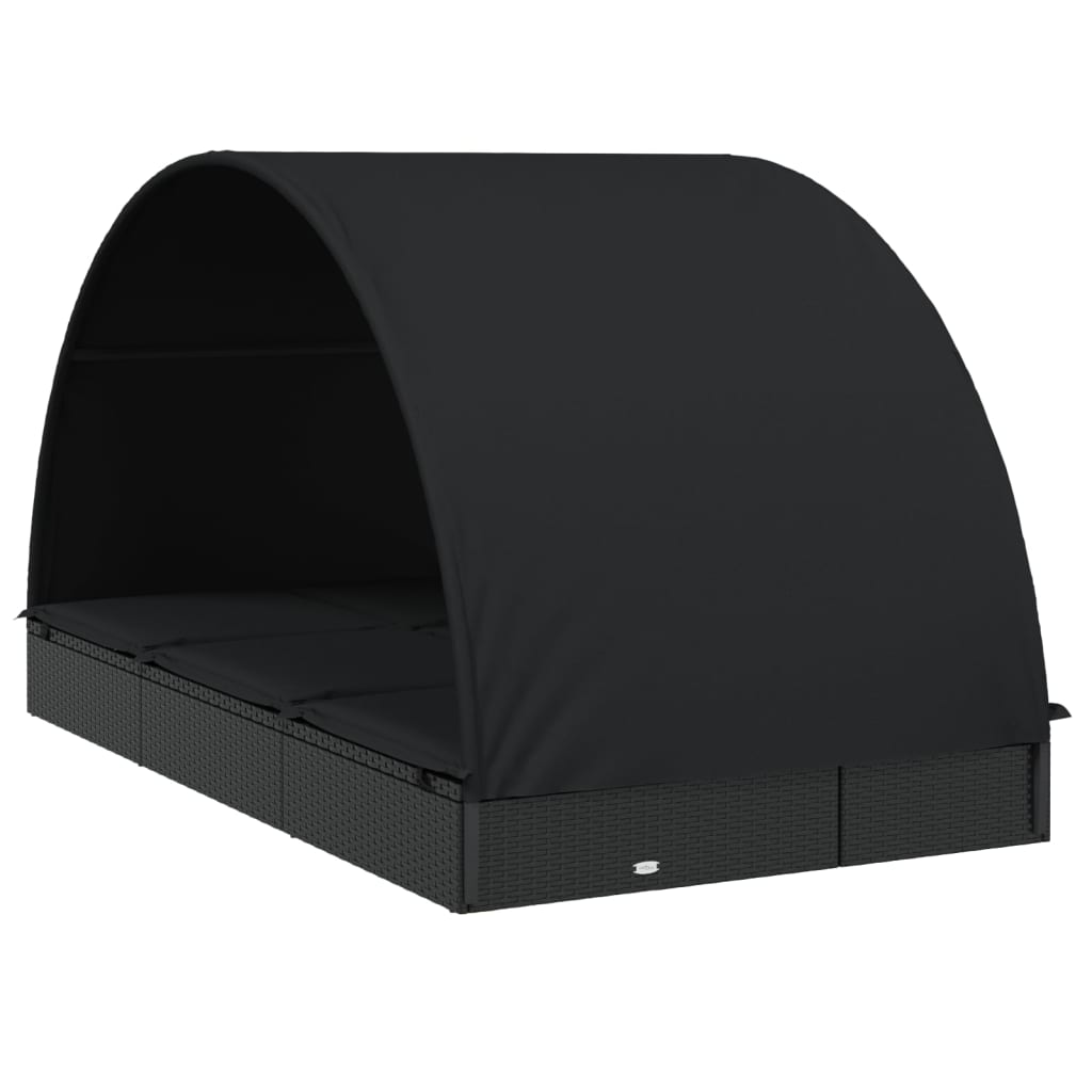 Lettino sdraio 2 posti con tetto rotondo nero 211x112x140 cm 02_0012194