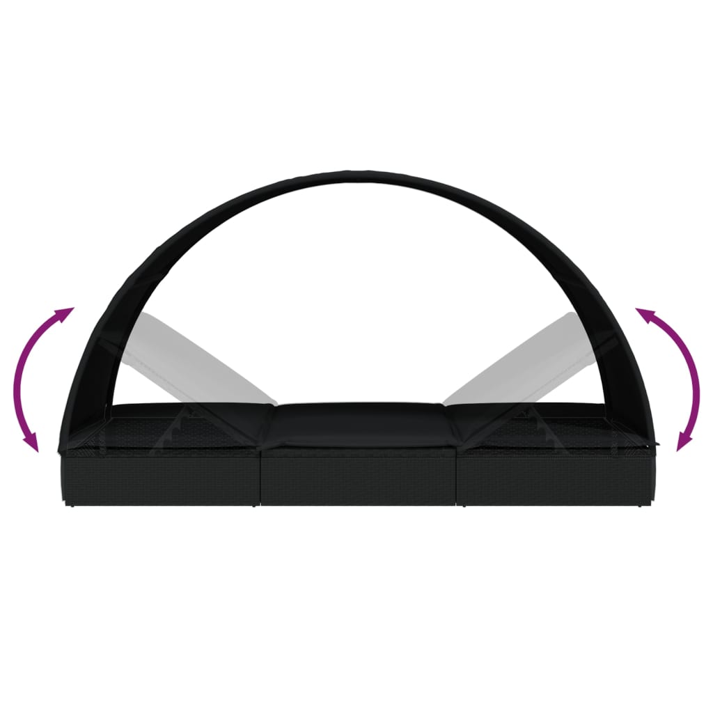 Lettino sdraio 2 posti con tetto rotondo nero 211x112x140 cm 02_0012194