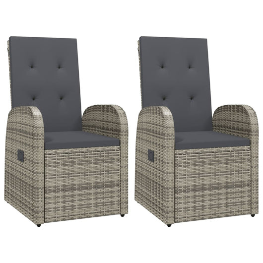 Sedie Reclinabili da Giardino con Cuscini 2pz Grigio Polyrattan 319539