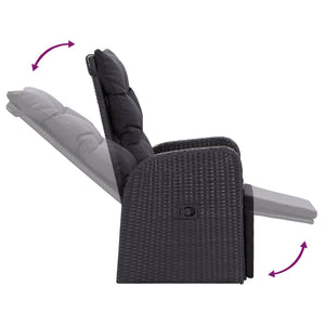 Sedie Reclinabili da Giardino con Cuscini 2pz Nero Polyrattan 319544