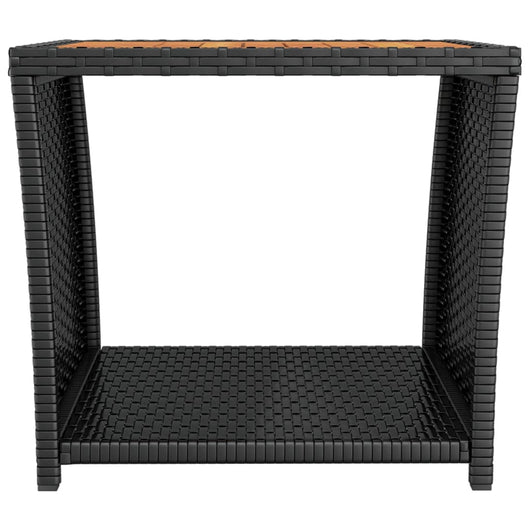 Tavolino con Piano-Tavolino da soggiorno Legno Nero Polyrattan Legno Massello Acacia