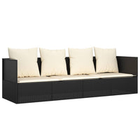 Lettino lounge da esterno 203 x 58 x 56 cm con cuscini in resina intrecciata nera 02_0012019