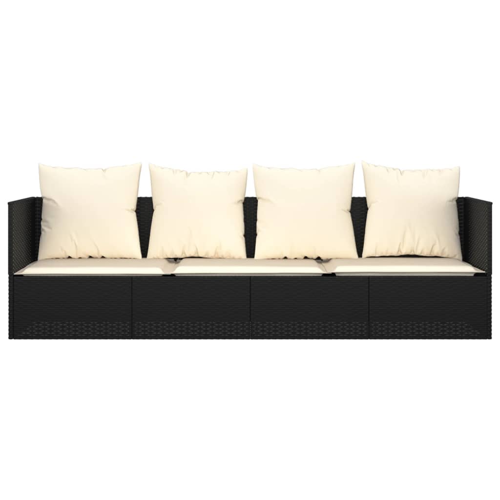 Lettino lounge da esterno 203 x 58 x 56 cm con cuscini in resina intrecciata nera 02_0012019