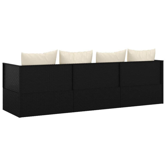 Lettino lounge da esterno 203 x 58 x 56 cm con cuscini in resina intrecciata nera 02_0012019