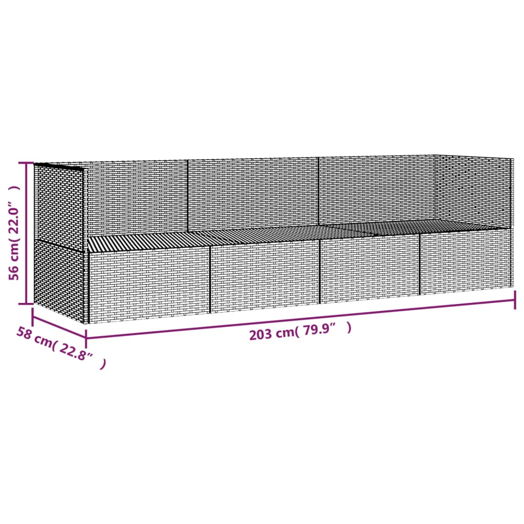 Lettino lounge da esterno 203 x 58 x 56 cm con cuscini in resina intrecciata nera 02_0012019