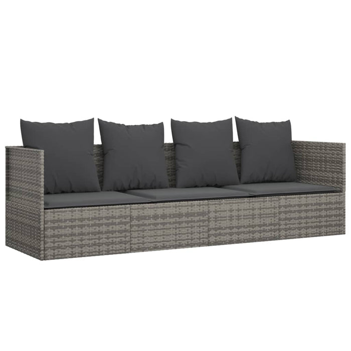 Lettino lounge da esterno con cuscini 203 cm resina intrecciata grigia 02_0012016