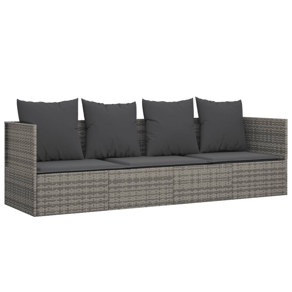 Lettino Prendisole da Esterno con Cuscini Grigio in Polyrattan cod mxl 65499