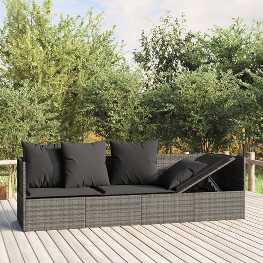 Lettino Prendisole da Esterno con Cuscini Grigio in Polyrattan cod mxl 65499