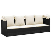 Lettino Prendisole Esterno con Tetto e Cuscini Nero Polyrattan cod mxl 65501