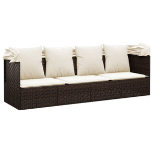Lettino Prendisole Esterno Tetto e Cuscini Marrone Polyrattan cod mxl 65502