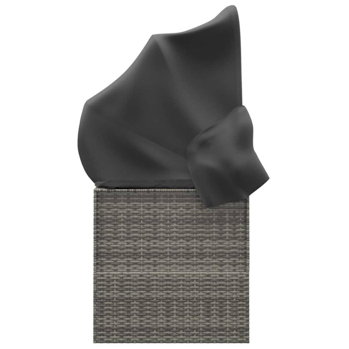 Lettino lounge da esterno con tetto e cuscini in resina intrecciata grigia 02_0012020