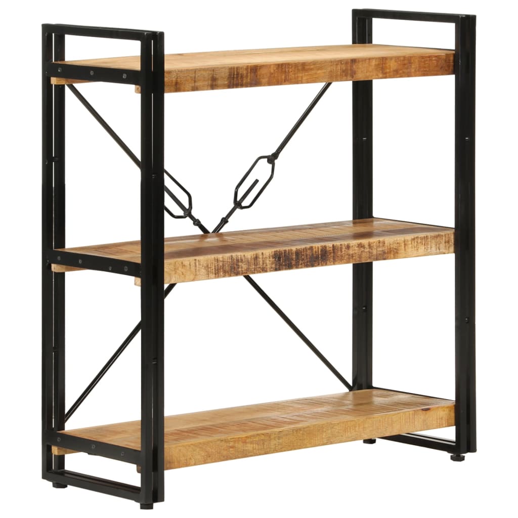 Libreria 3 Livelli-Scaffale per Libri-Mobile di Stoccaggio 77x30x80 cm Legno Massello di Mango e Ferro