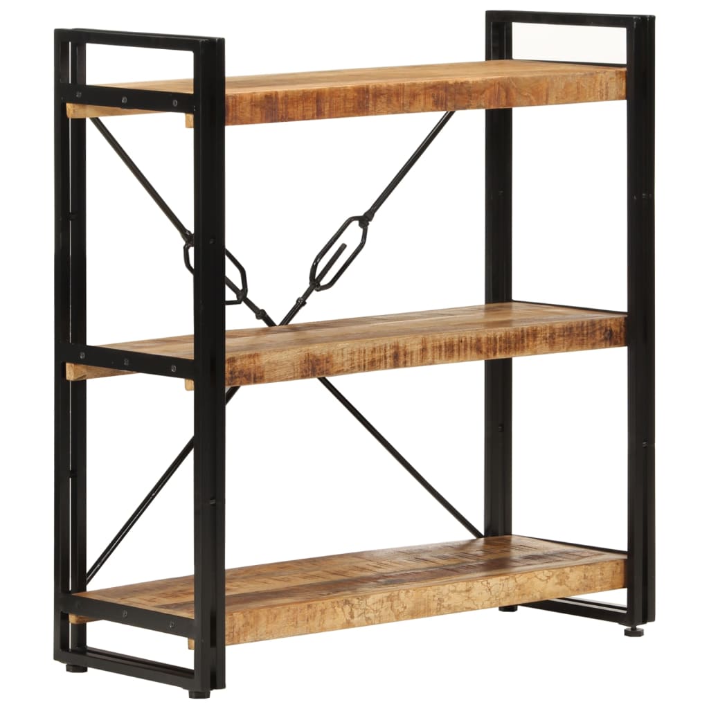 Libreria 3 Livelli-Scaffale per Libri-Mobile di Stoccaggio 77x30x80 cm Legno Massello di Mango e Ferro