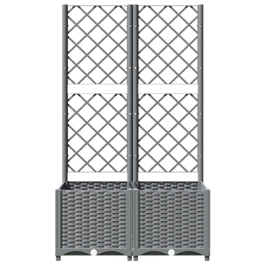 Fioriera aiuola rialzata vassoio piante fiori terrazza giardino con traliccio leggero 80 x 40 x 136 cm PP grigio 02_0038361