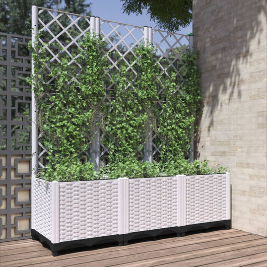 Fioriera da Giardino con Graticcio-Vaso da Esterno-Fioriera con Griglia Bianco 120x40x136 cm PP