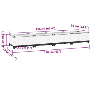 Vassoio per fioriera aiuola rialzata piante fiori terrazza giardino 160 x 40 x 23 cm polipropilene bianco 02_0039212