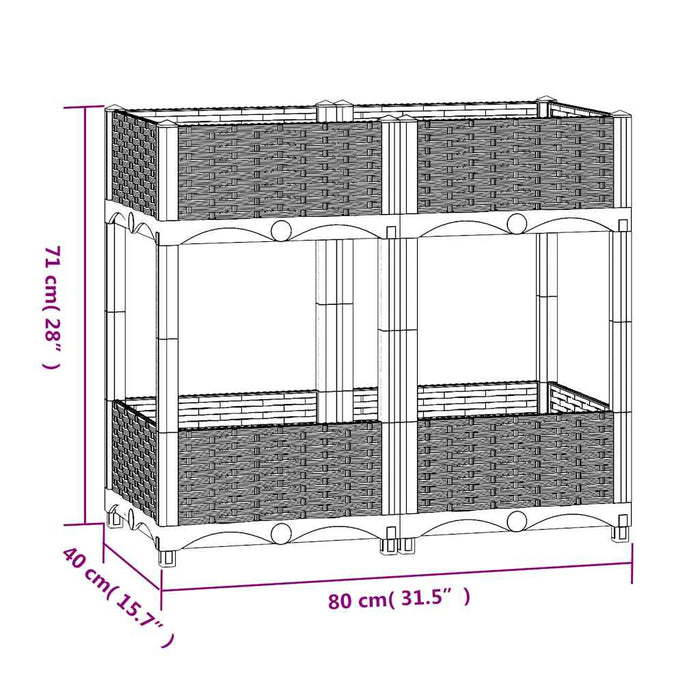 Fioriera Rialzata-Vaso da Esterno-Fioriera Elevata 80x40x71 cm in Polipropilene 707798