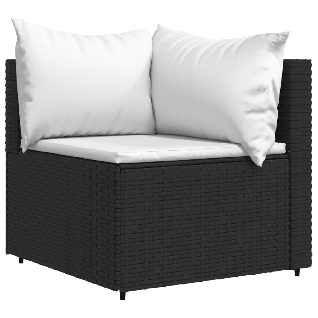 Divano Angolare da Giardino con Cuscini in Polyrattan Nero 319729